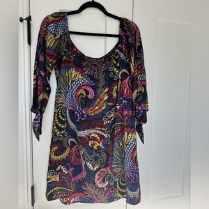 Voom by Joy Han 100% silk dress open shoulder tie wrist retro y2k